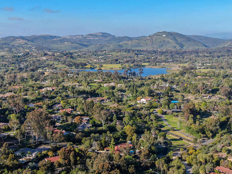 aerial view of wealthy countryside of Rancho Santa Fe